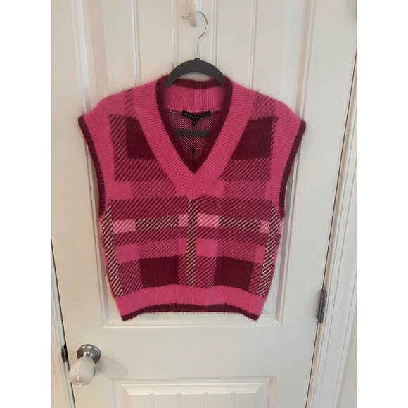 English Factory Womens Pink Plaid Sleeveless Sweater Vest Sz XS NWT - Picture 2 of 6